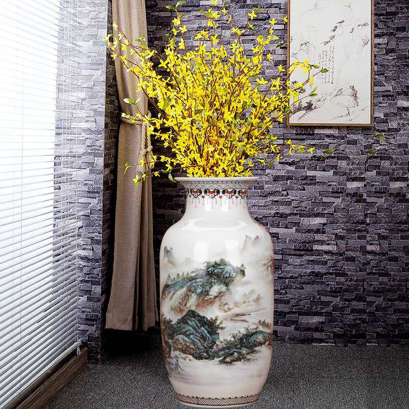 现代简约山水陶瓷欧式大花瓶景德镇陶瓷落地客厅家居干花大厅摆件