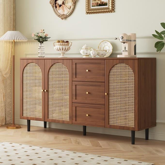 法式餐边柜现代简约藤编储物柜子家用餐厅茶水柜厨房收纳橱柜边柜
