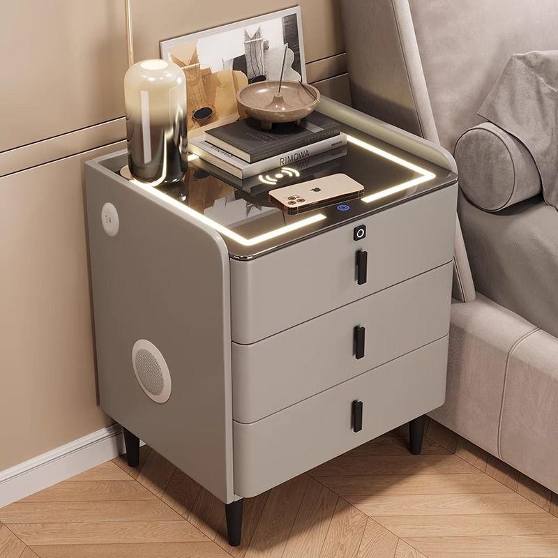 庄彩智能多功能充电床头柜|2025新款|松木|现代简约|免安装