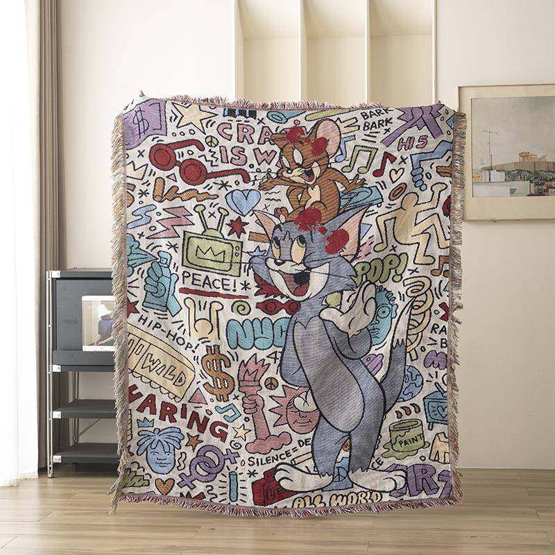 2025新款复古油画风线毯休闲毯沙发巾挂布盖布地毯桌布床尾毯披毯