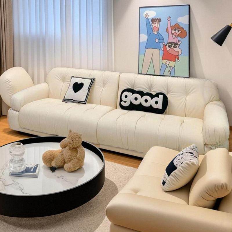 奶油风白色皮艺沙发客厅家用黑色猫抓皮三人沙发民宿极简休闲沙发