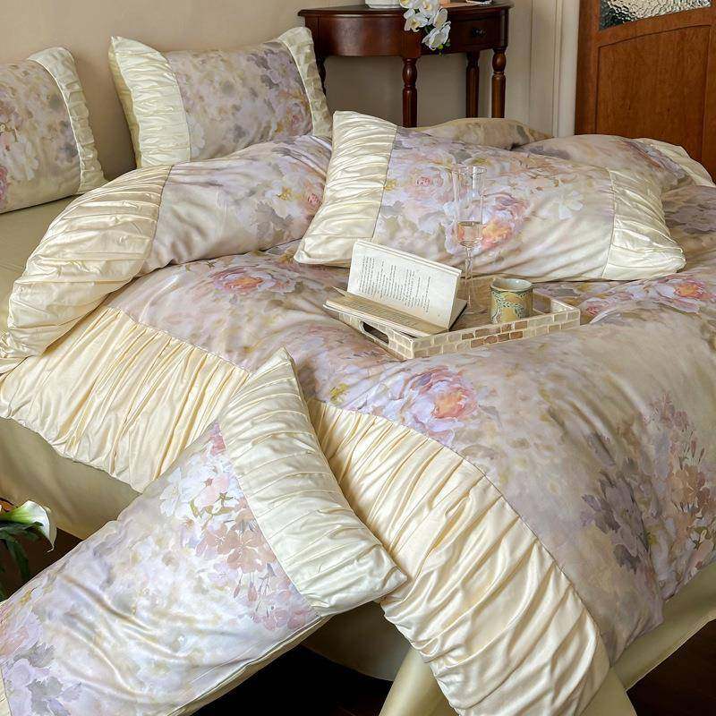 秋冬超细旦长绒棉磨毛四件套法式花边公主风被套床单床笠床上用品