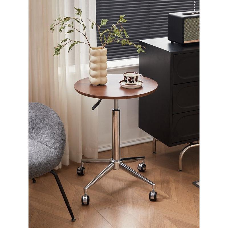 中古风茶几小桌子简约现代小圆桌沙发边桌推车可升降边几移动茶几