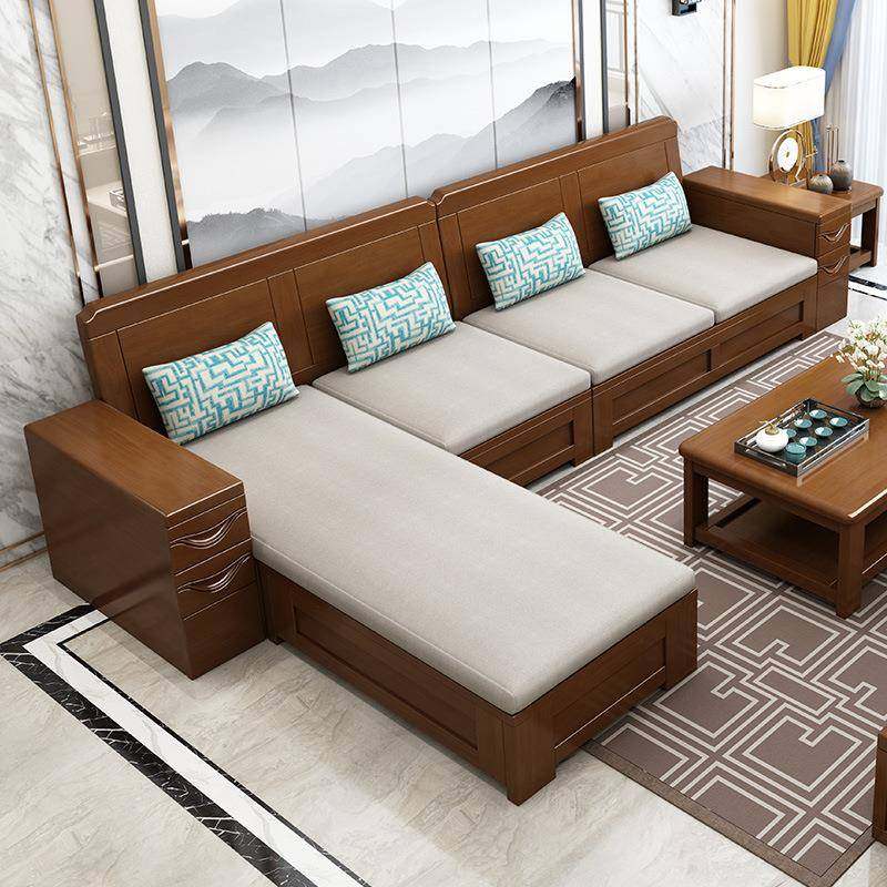 实木沙发新中式冬夏两用大小户型转角木沙发现代客厅储物储物空间
