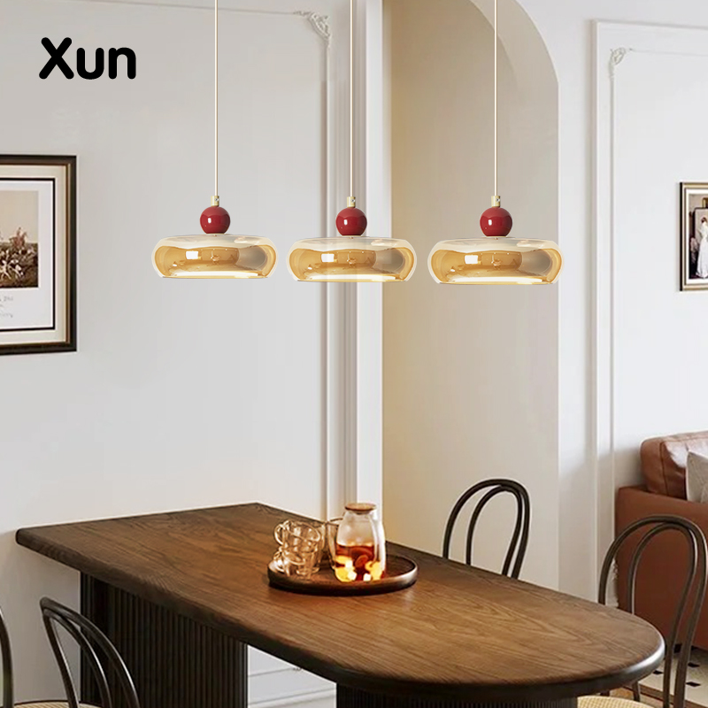 樱桃 法式中古风餐厅吊灯奶油风餐桌灯三头国P王湖饭厅轻奢吧台灯