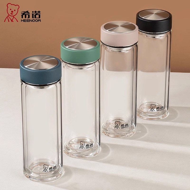 希诺XN6616双层玻璃杯大容量泡茶杯商务男女士防烫水杯加厚水杯