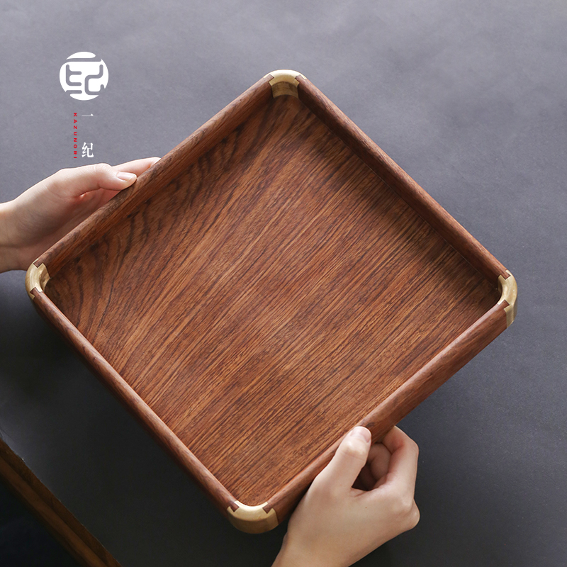 巴西花梨木茶盘原木实木茶托盘正方形收J纳盘都承盘沥水干泡台茶