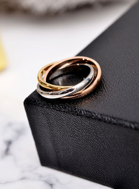 大码戒指女胖MM三环三色时尚个性加肥H加大胖人粗手大号食指指环