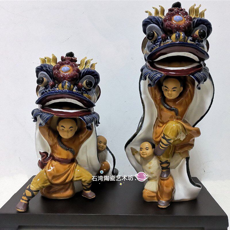 陶瓷醒狮黄飞鸿摆件饰品石湾公仔功夫醒狮特色旅游店铺开业纪念品