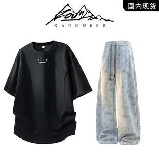 宽松休闲运动套装 男 T恤男夏季 DEER潮牌短袖 品牌现货撤柜 KADM