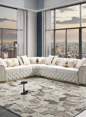 美式奢拉扣沙发双简人位新款欧式客轻时尚厅约NJG直排沙发