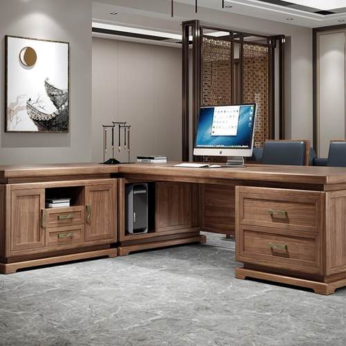 新中式SYU桌实木大班高端大实木裁老板桌现代简约大班台办总公气