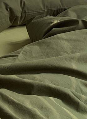 极简主义丨纯简约棉全棉复古绿色精梳色纯棉KYQ四件套