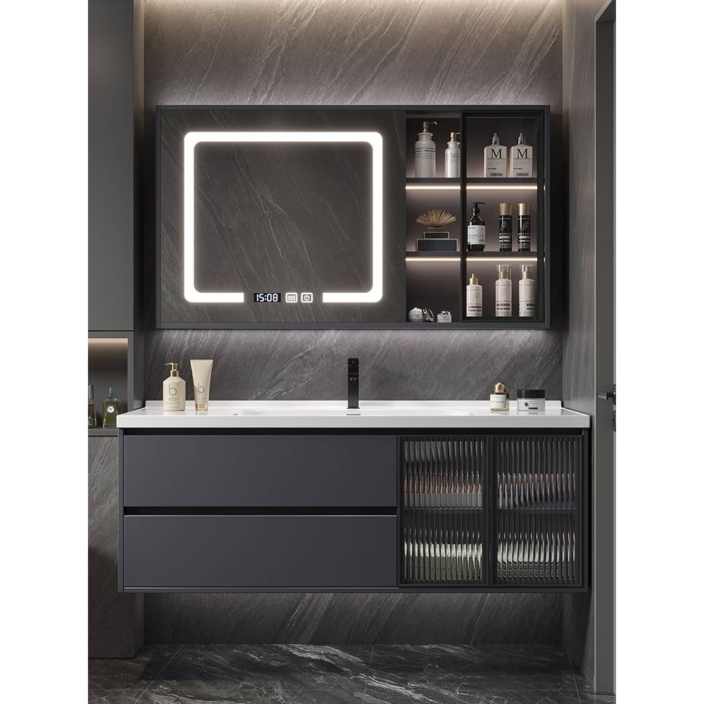 卫生间浴室柜陶瓷一体盆实木智能洗手洗脸台盆柜组合落地式洗漱台