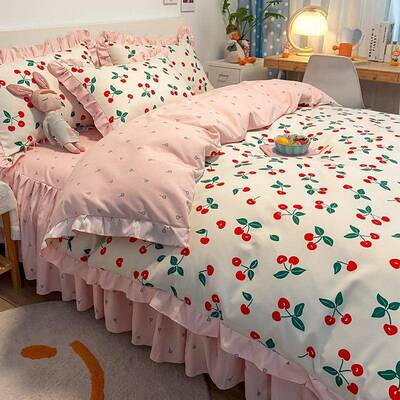 韩式公主床风裙款四套全棉纯件棉10088床被罩床上用品单被套三件