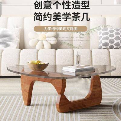 创意纯实木化璃桌茶圆几轻奢现代形客厅家用网红小户11038型玻极
