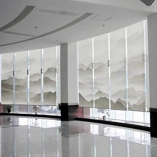 半厅透屏风纱复合屏风纱新中式山水屏IXT风隔客断茶室酒窗店挂轴