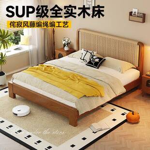 床美式复古胡桃SF-W302色木实床加床垫大床主卧一木米八实木床双