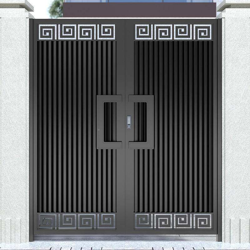园铁艺别墅庭门铝艺院户外大栅门铝合金栏花单双开门不锈钢LNY院