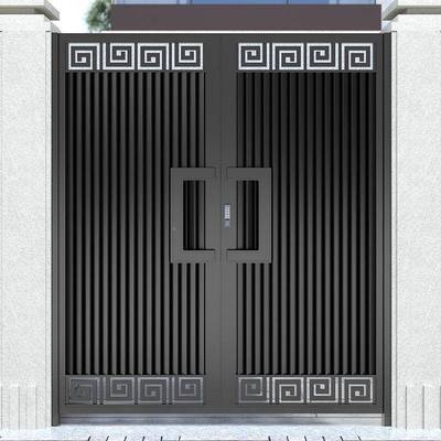 园铁艺别墅庭门铝艺院户外大栅门铝合金栏花单双开门不锈钢LNY院