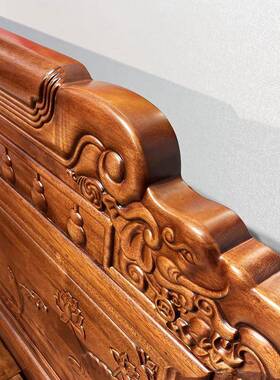 9Z实RT全花梨木木床菠萝格木榫卯F77MJM6M艺中式雕古工典花双人主