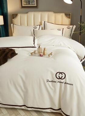 冬季轻奢风四简约纯棉磨毛套全棉橙色加厚套TZL被春秋床笠网红床