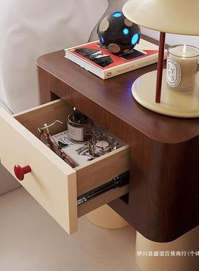 奶油风床15059头柜家子用卧室储代物柜现简约意小型网红创中古床