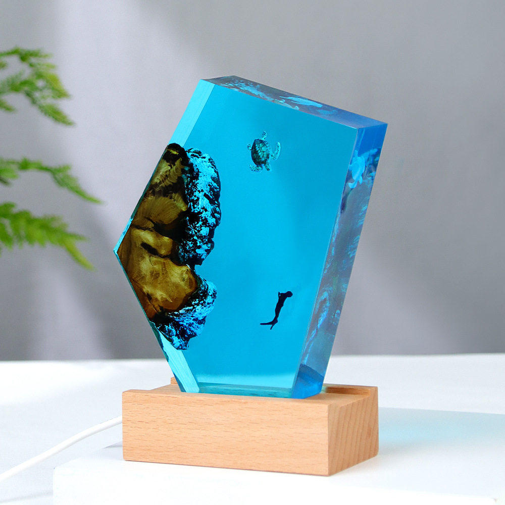 海洋微景观实木树脂海龟摆件