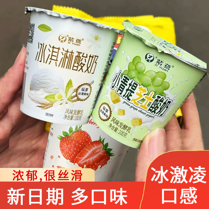 潍坊紫鸢冰淇淋酸奶小青提芝士草莓网红酸牛奶杯装浓稠丝滑新日期