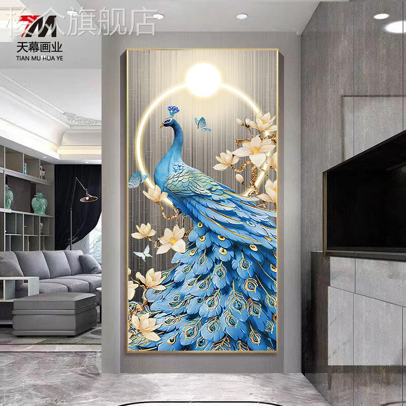 入户玄关装饰画 画进门客厅走廊过道挂画 画大气吉祥孔雀挂画 画图片