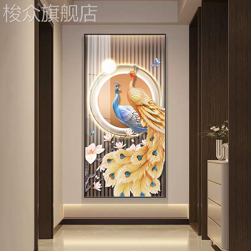 轻奢大气玄关装饰画高档孔雀走廊过道挂画楼梯口壁画大幅落地画图片