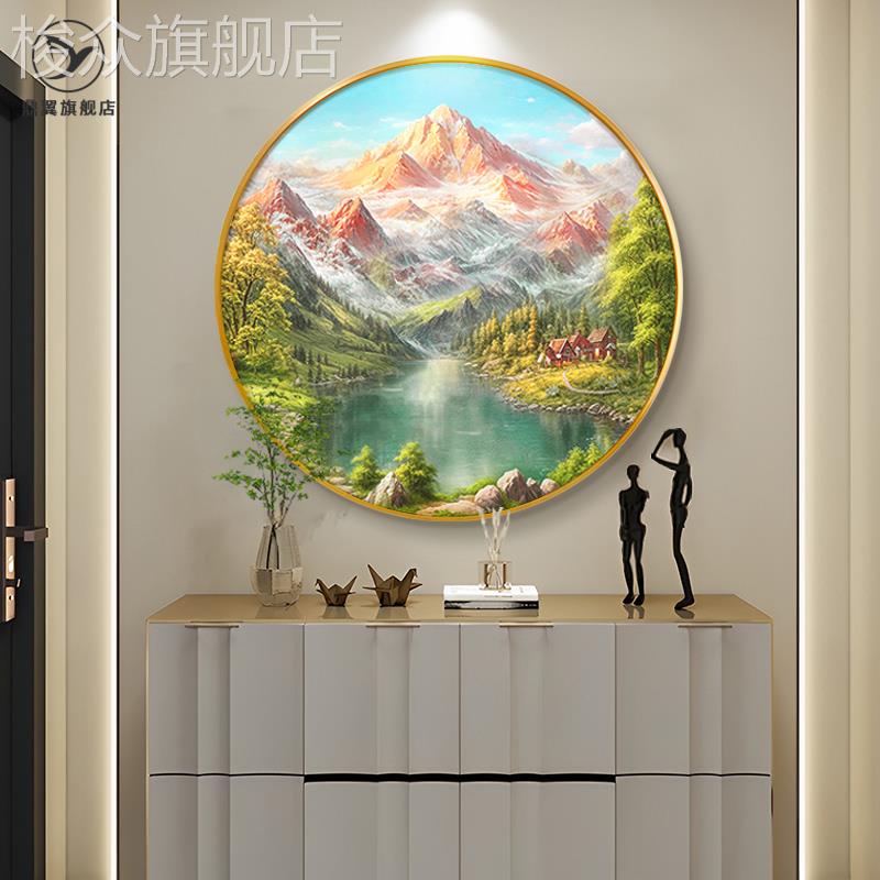 入户玄关装饰画 画圆形走廊过道壁画 画饭厅背景墙风景油画 画聚图片
