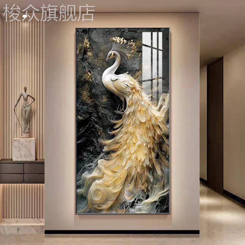 孔雀简约大气玄关装饰画轻奢高级感艺术个性民宿酒店走廊过道挂画图片
