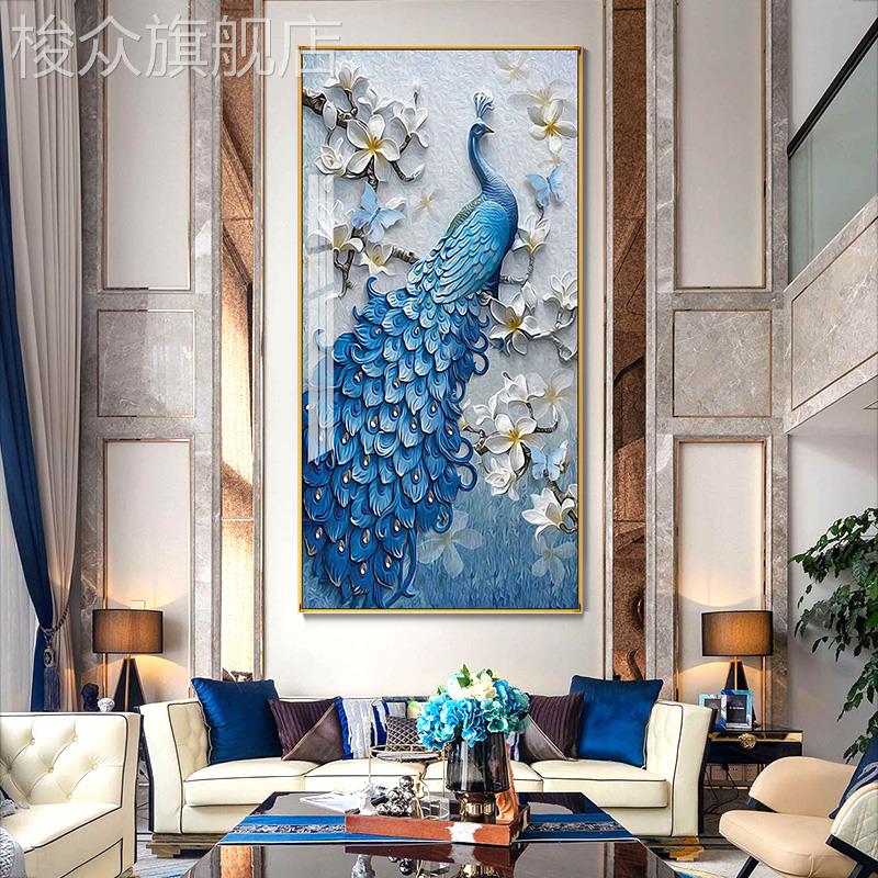 晶瓷画孔雀玄关装饰画现代简约客厅背景墙壁画走廊过道竖版挂画图片