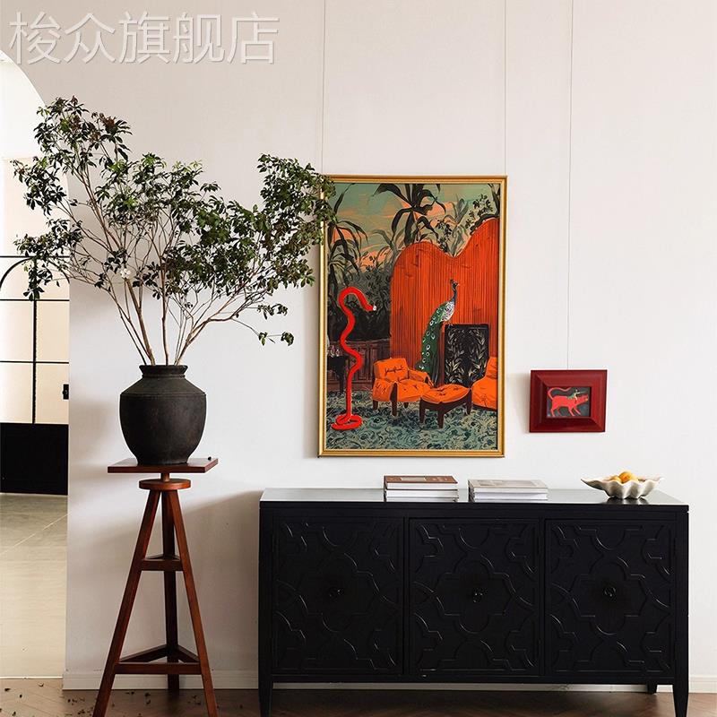 吉祥孔雀》法式中古客厅装饰画好寓意卧室玄关背景高档挂画乔迁礼图片