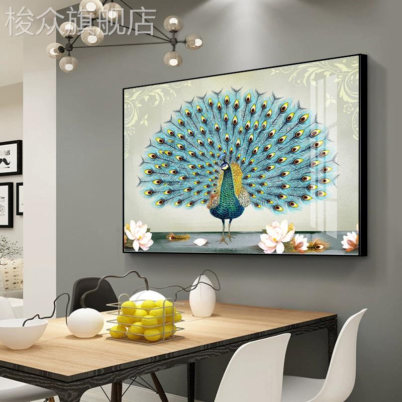 简欧客厅装饰画卧室沙发背景墙挂画饭厅玄关过道餐厅古典孔雀开屏图片