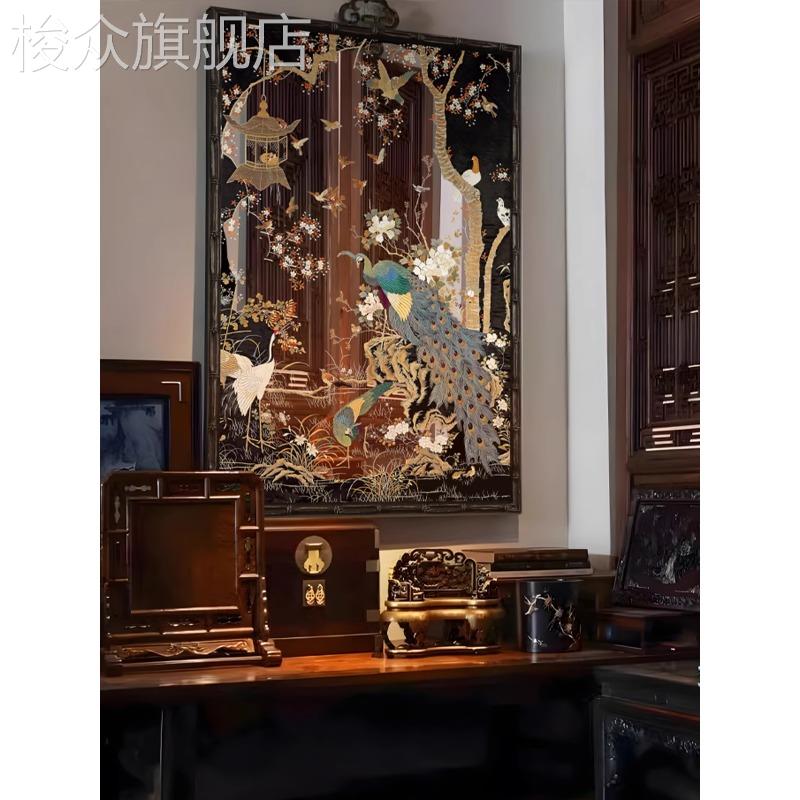 孔雀神鸟中古风镜子画中式客厅镜面装饰画国风艺术品送礼玄关挂画图片