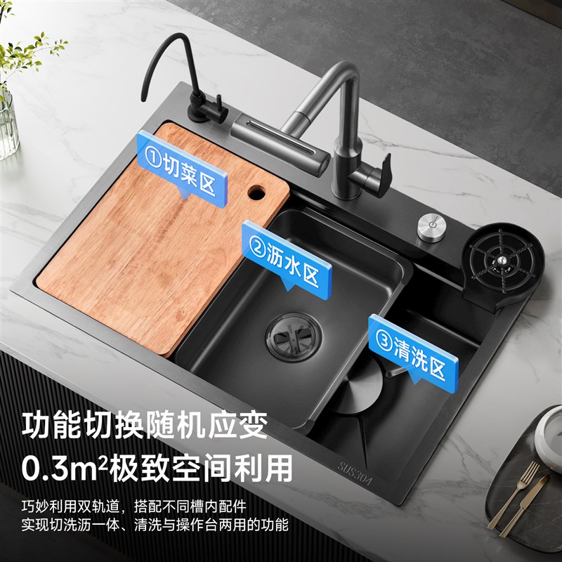 加厚304不锈钢大单槽水槽家用压纹厨房家用洗菜盆台下盆洗手碗池