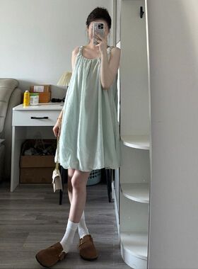 Jody小个子气质U领吊带连衣裙女夏季新款法式时尚花苞裙甜辣妹短