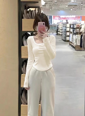 Jody300g德绒长袖t恤打底衫女U领辣妹上衣秋冬打底衫甜美风婴肤级