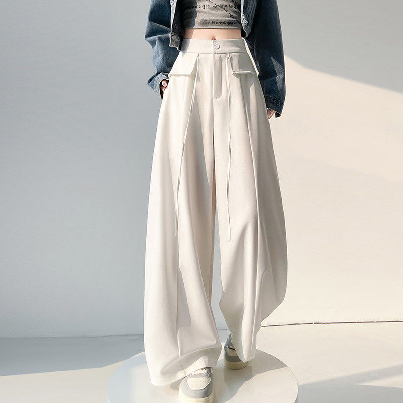设计感小屁帘西装阔腿裤女高腰垂感2026春季新款休闲直筒弯刀裤子