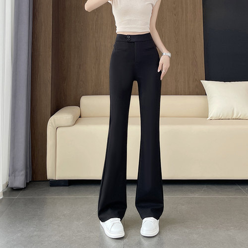 黑色微喇休闲裤女春秋新款高腰弹力修身显瘦时尚百搭长裤子