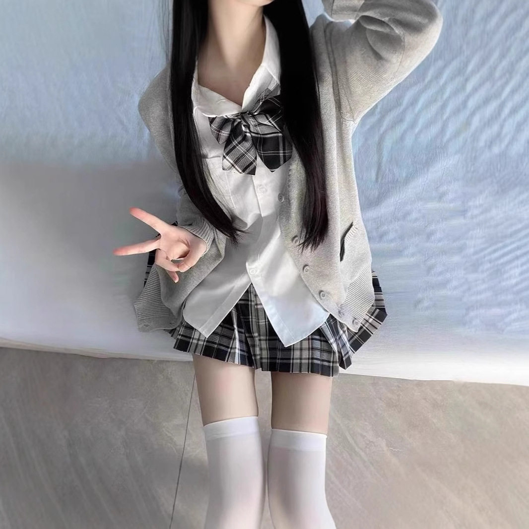 原创正版jk制服全套学院风春夏秋冬毛衣开衫长袖衬衫格裙学生套装