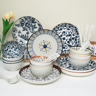 碗碟套装 家用创意陶瓷餐具套碗青花瓷碗筷套装礼品碗套装礼盒装