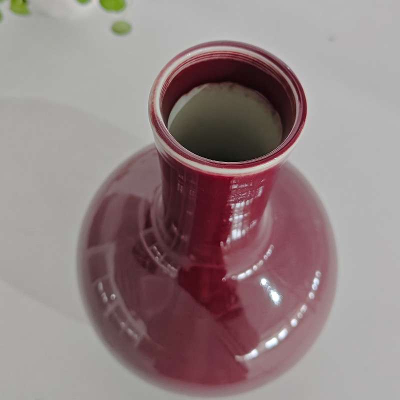 新中式陶瓷郎红手工花瓶摆件家居客厅玄关插花仿真电视柜餐桌装饰