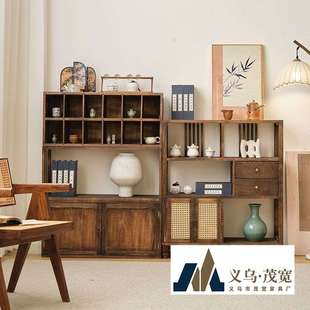 新中式博古架实木多宝阁家用书架小型茶水柜新型餐边柜玄关置物架