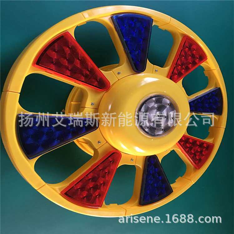 圆盘灯 道路施工回转灯 太阳能回旋警示灯 红蓝旋转灯 LED葵花灯