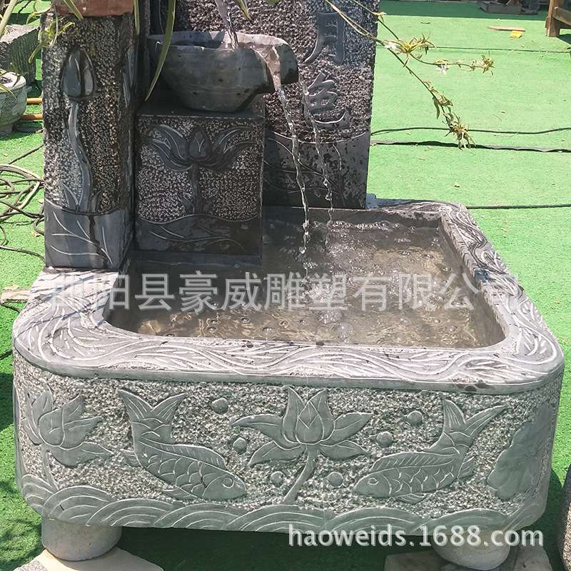 供应石雕喷泉大理石流水摆件青石雕刻喷泉室内水景摆件复古