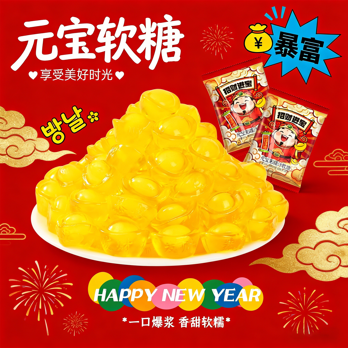 财神金元宝维c软糖爆浆夹心橡皮糖招待喜糖门市年货糖果零食批发,零食/坚果/特产,夹心糖果/流质糖果,淘宝优惠券,粉丝福利购,淘宝优惠卷