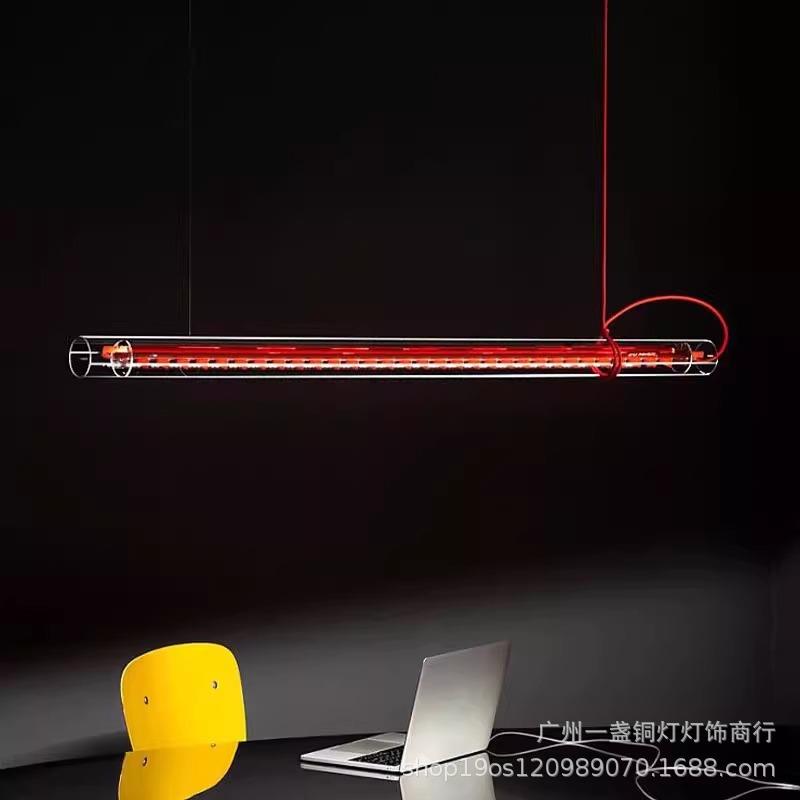 设计师一字餐厅吊灯红色2025新款现代书房吧台灯个性创意玻璃吊灯